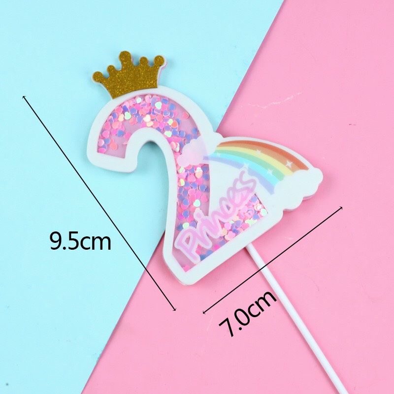 Sét trang trí sinh nhật cho bé - sét cắm mây xanh, hồng, số 1,2,3 xanh hồng lóng lánh