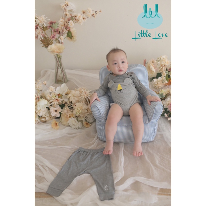 Bộ body chip kèm quần Little Love LIL vải cotton tăm sơ sinh