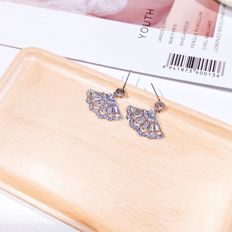 Khuyên tai JIUDUOLAN dạng quạt thiết kế đính đá zircon phong cách Hàn Quốc thời trang sang trọng dành cho nữ
