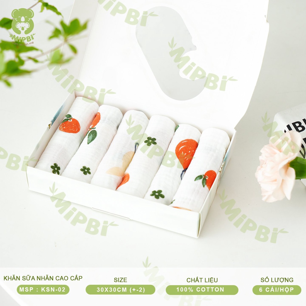 Set 6 Khăn Sữa Nhăn 2 Lớp Mipbi Cao Cấp  KSN-02