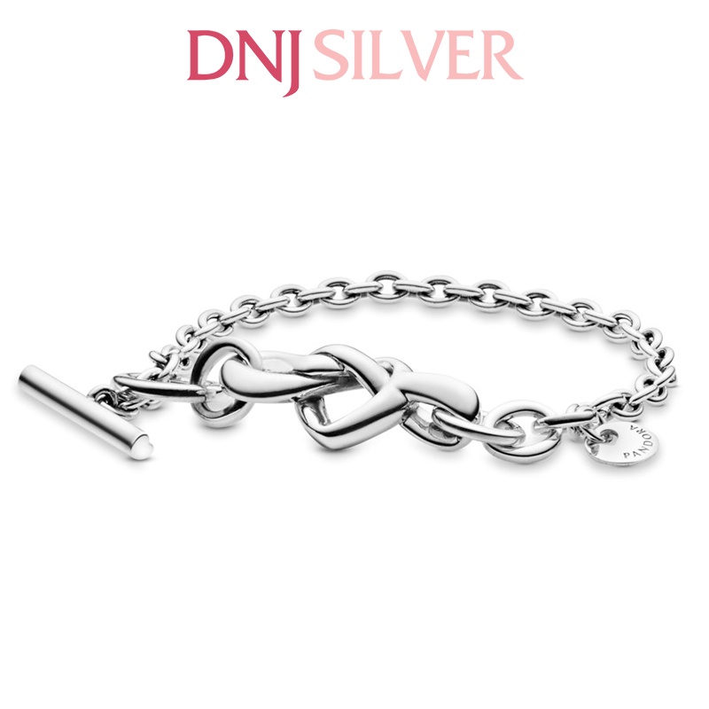 Vòng tay bạc 925 cao cấp - Mẫu vòng Knotted Heart T-Bar Bracelet, có thể mix thêm hạt charm vào vòng theo ý thích