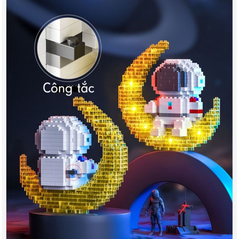 Bộ set lego phi hành gia kèm đèn led ôm tim ôm hoa có thể dùng như đèn ngủ tặng quà đồ chơi xếp hình