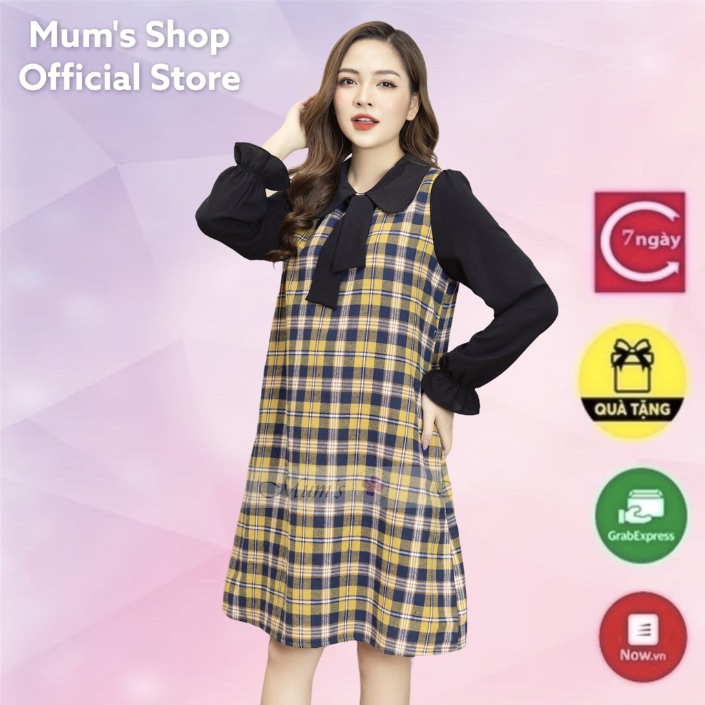 ĐẦM BẦUFREESHIPVáy caro vàng cổ đức pha đen
