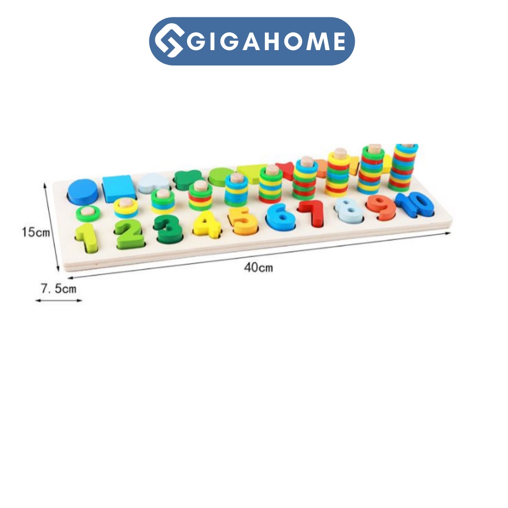 Đồ Chơi Bảng Gỗ Ghép Hình Và Số 3 Dòng GIGAHOME Nhiều Màu Sắc Cho Bé Phát Triển Tư Duy 6408