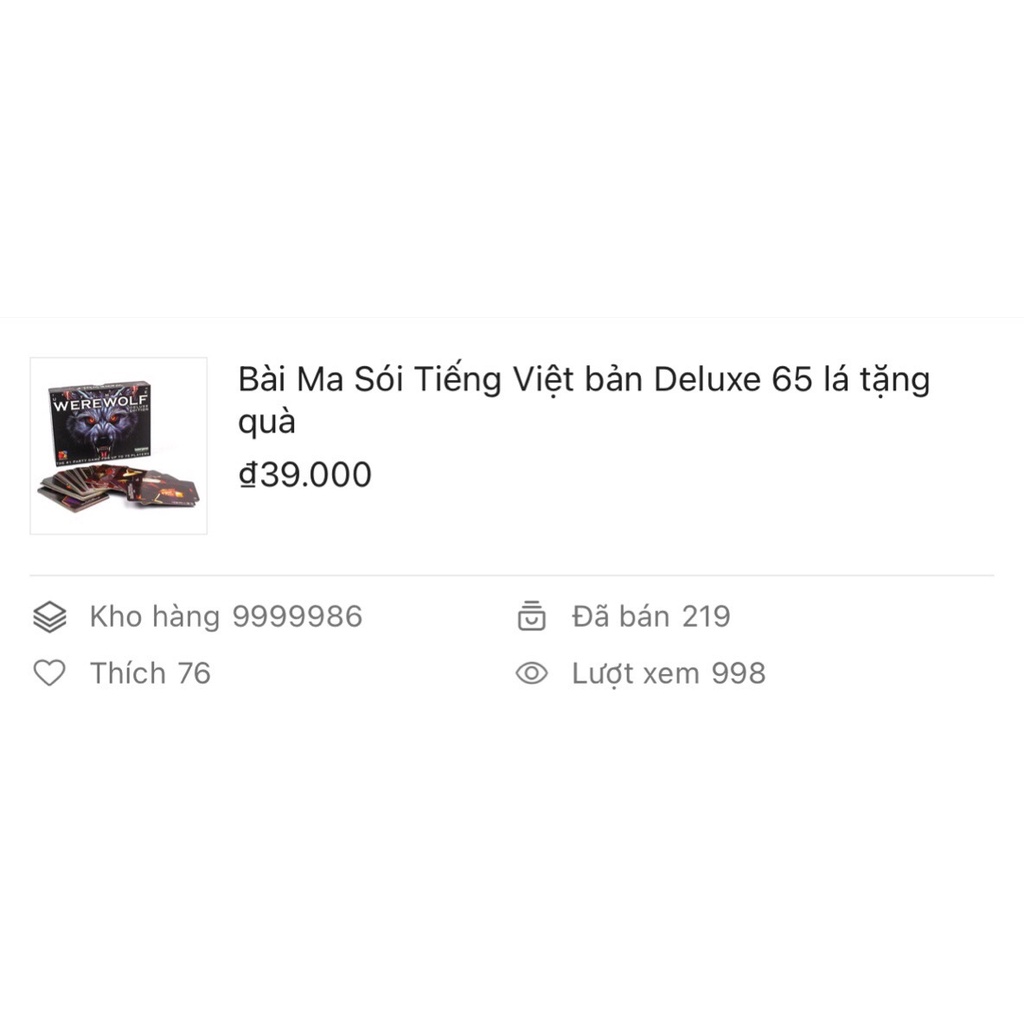 Bài Ma Sói bản Tiếng Việt 70 Lá