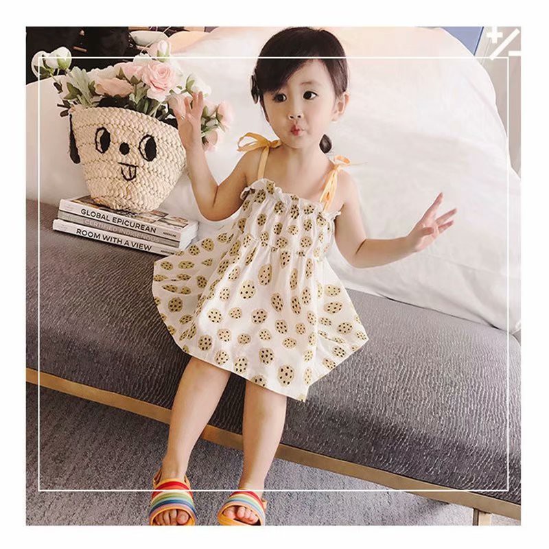 Đầm công chúa hai dây phong cách mùa hè đáng yêu cho bé gái 1-5 tuổi