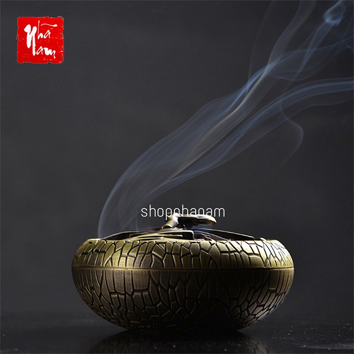 Lư xông trầm hương tứ quý đỉnh đồng đốt nhang tặng 1 nụ trầm