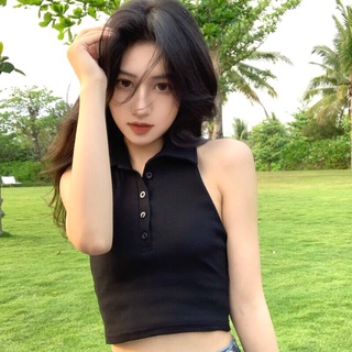 Áo croptop cổ bẻ hở lưng