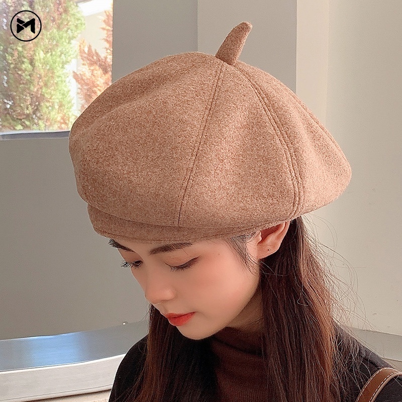 Mũ Beret Len Ấm Áp Thiết Kế Đơn Giản Thời Trang Thu Đông Nhật Bản Mới Cho Nữ