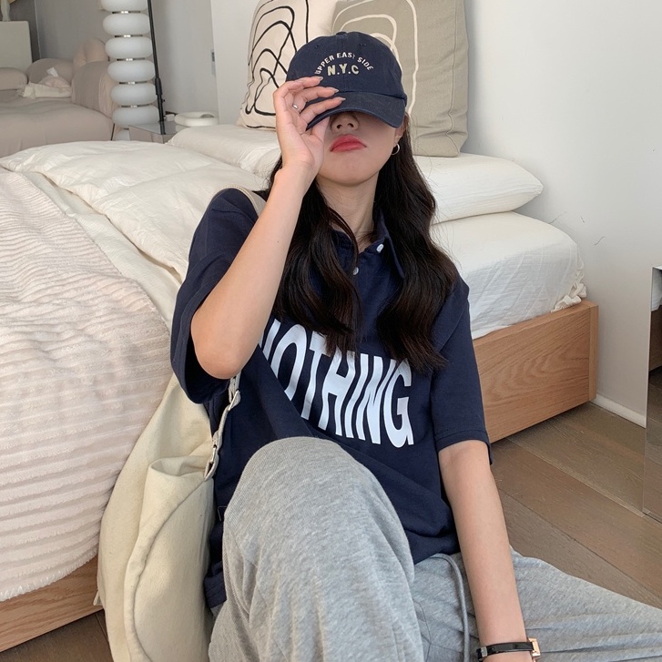 Áo Thun Tay Ngắn Dáng Rộng Có Cổ Thời Trang Mùa Hè Cho Nữ