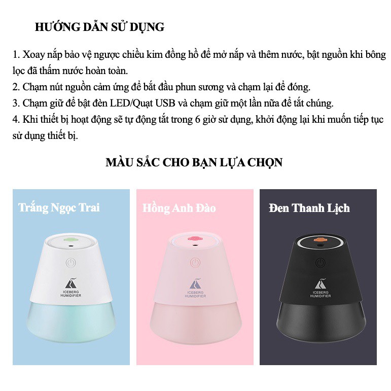 [BH 1 ĐỔI 1] Máy Phun Sương Làm Ẩm Chính Hãng Cao Cấp ICEBERG HUMIDIFIER (Tặng tinh dầu)