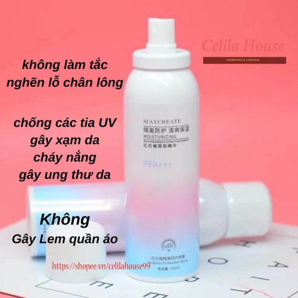 Xịt chống nắng trắng da Maycreate 150ml hàng nội địa Trung