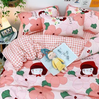 Bộ chăn ga và vỏ gối cotton poly mẫu hoa hồng vỏ đỗ