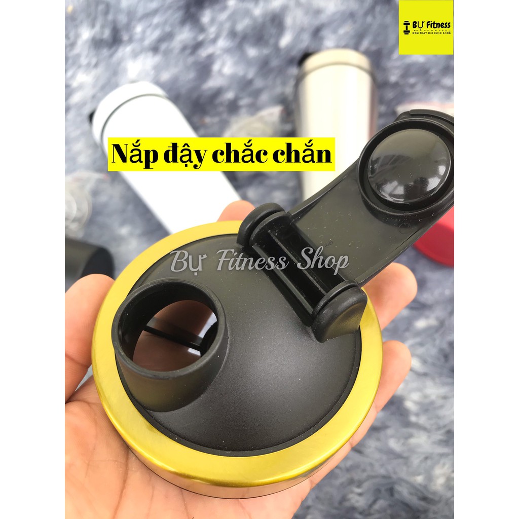 Bình lắc inox shaker dung tích 1 lít, bình nước inox tập gym 304 bền đẹp