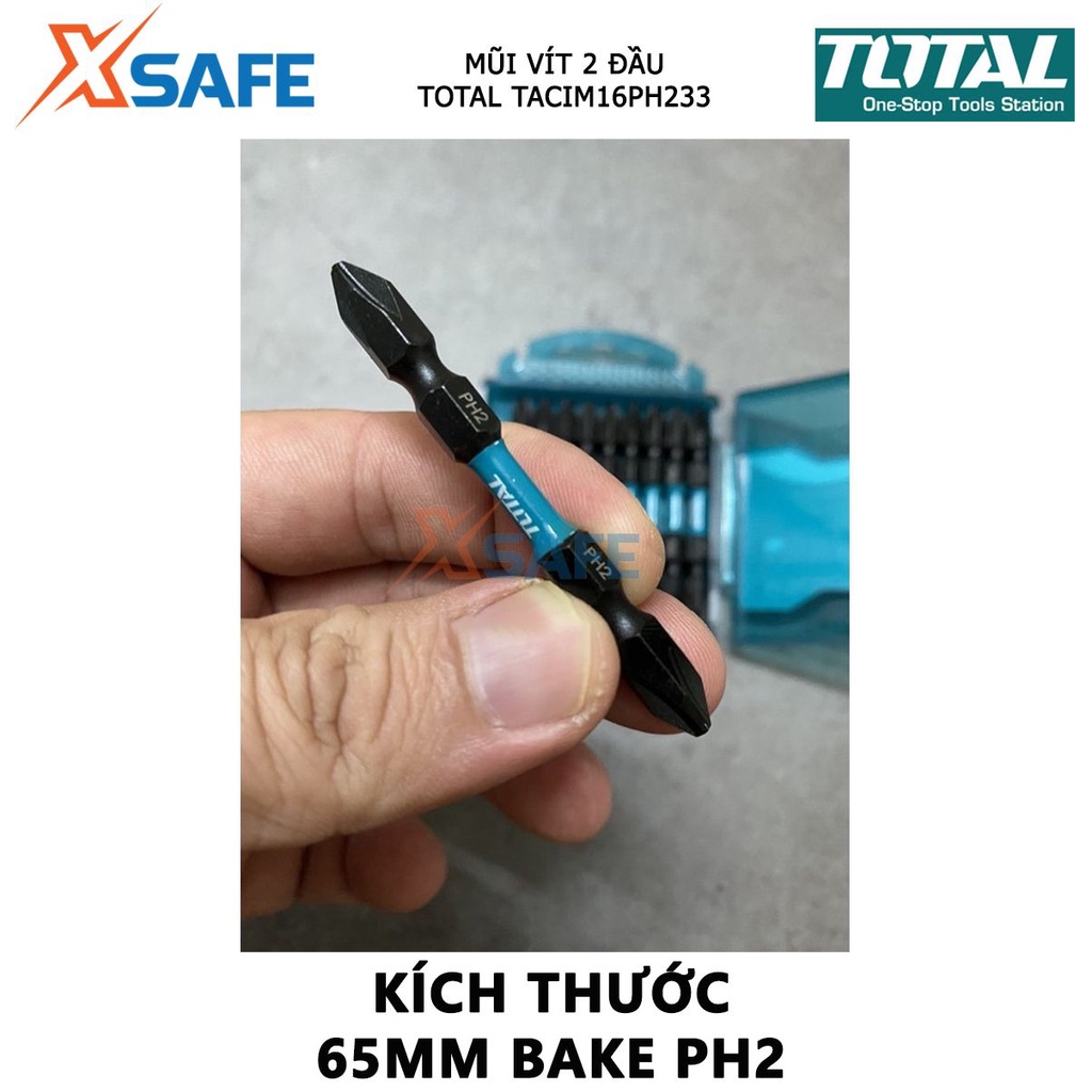 Bộ mũi bắt vít 2 đầu có từ TOTAL TACIM16PH233 | bộ 10 mũi siết vít PH2+PH2x65mm thép công nghiệp S2 tháo, siết vít nhanh