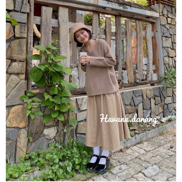 Chân váy dáng dài chất mặt nhung dày dặn không nhăn