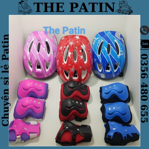 Bộ đồ bảo hộ chân tay mũ cho bé trượt patin, scooter hàng đẹp giá rẻ, bộ phụ kiện bảo hộ patin đủ màu