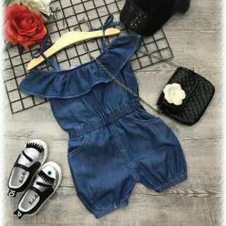 Jumpsuit bèo jean cho bé gái