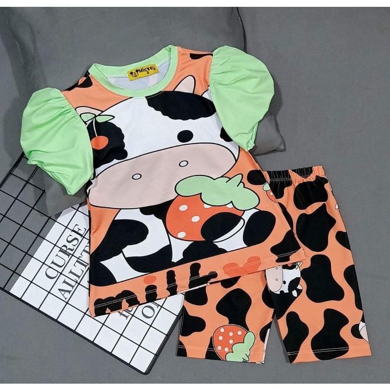 Bộ tay bồng quần ngố thun lạnh 3d hàng shop cho bé gái size đại