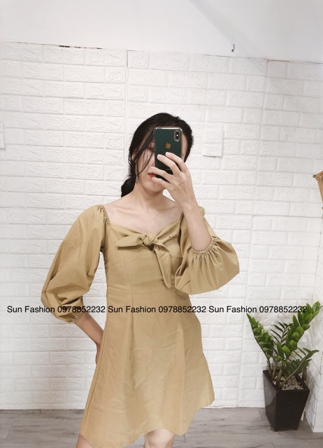 Đầm xinh tay dài cột nơ ngực babydoll dễ thương Sun Fahsion