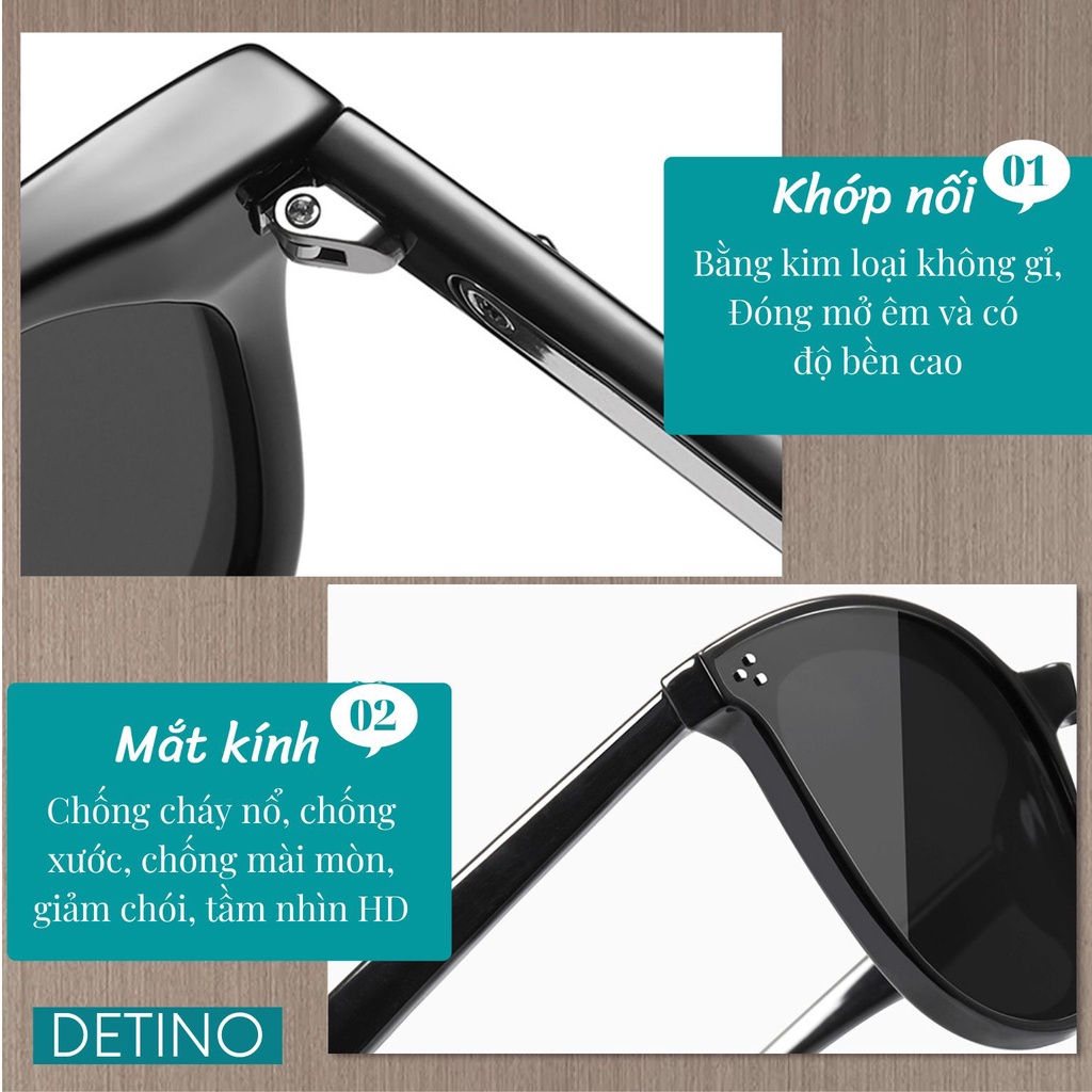 Kính râm nam nữ, mắt kính mát đen thời trang gọng vuông cao cấp chống tia UV, đi biển phân cực DETINO K06