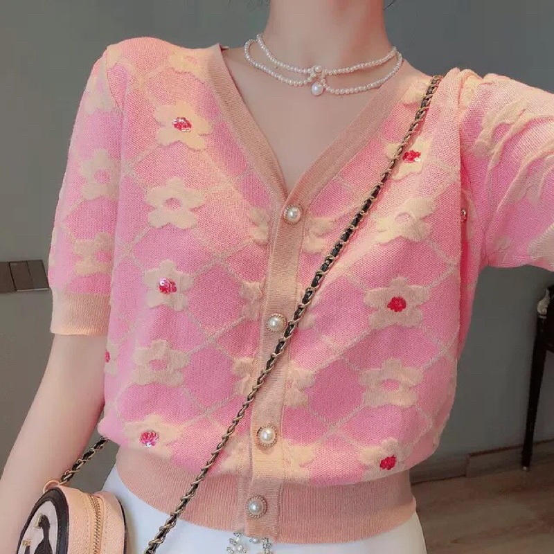 Áo len hoa nổi đính kim tuyến hàng QC cực xinh