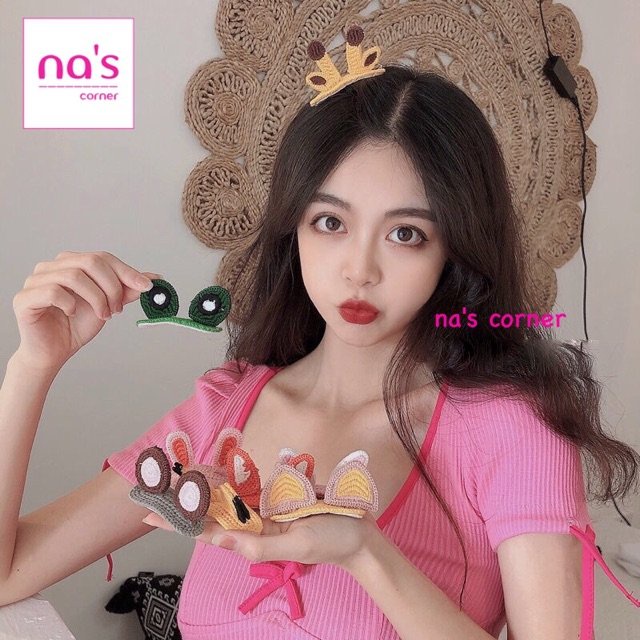 Kẹp tóc mái tai thỏ len đan thêu handmade hoạt hình hình thú dễ thương ngộ nghĩnh dạng kẹp bật hairclip