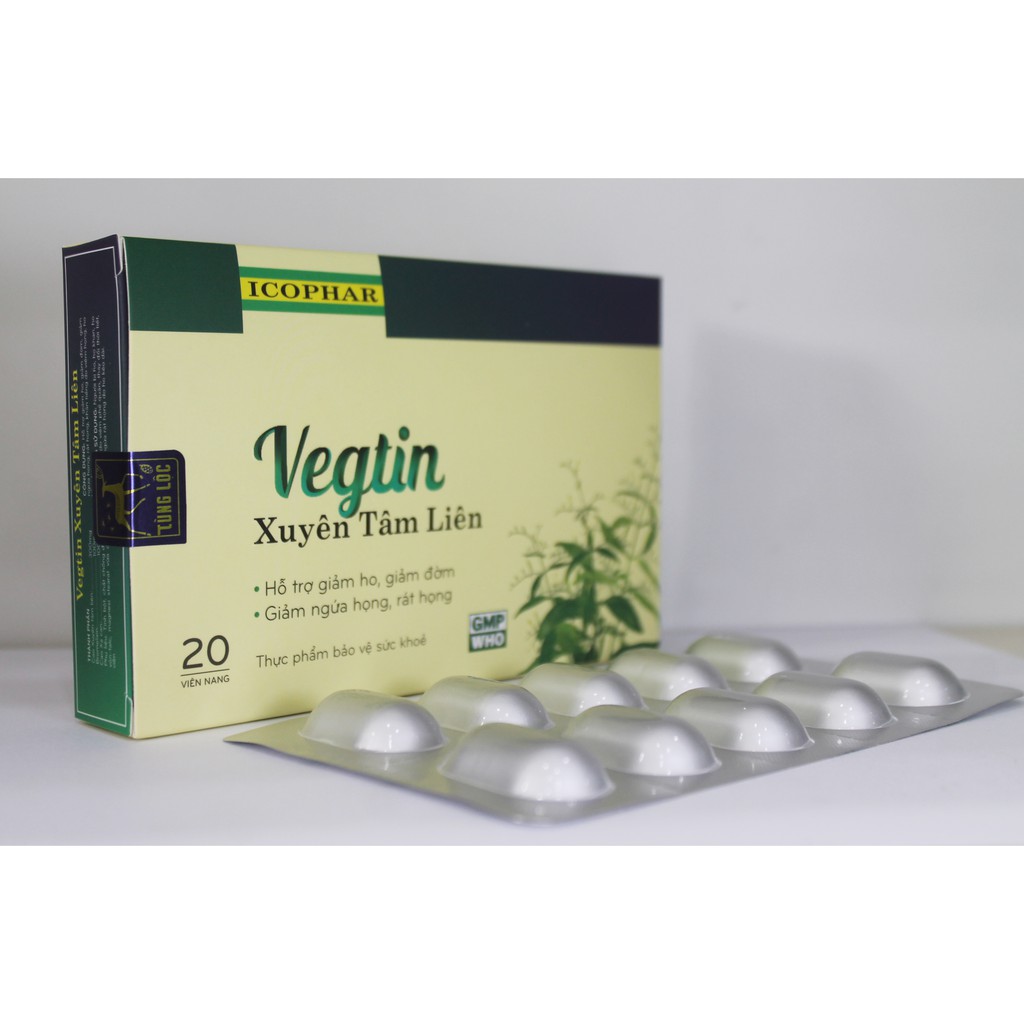 VEGTIN XUYÊN TÂM LIÊN - Hỗ trợ trị ho khan, ho có đờm, giảm ngứa, đau rát họng - Hiệu quả