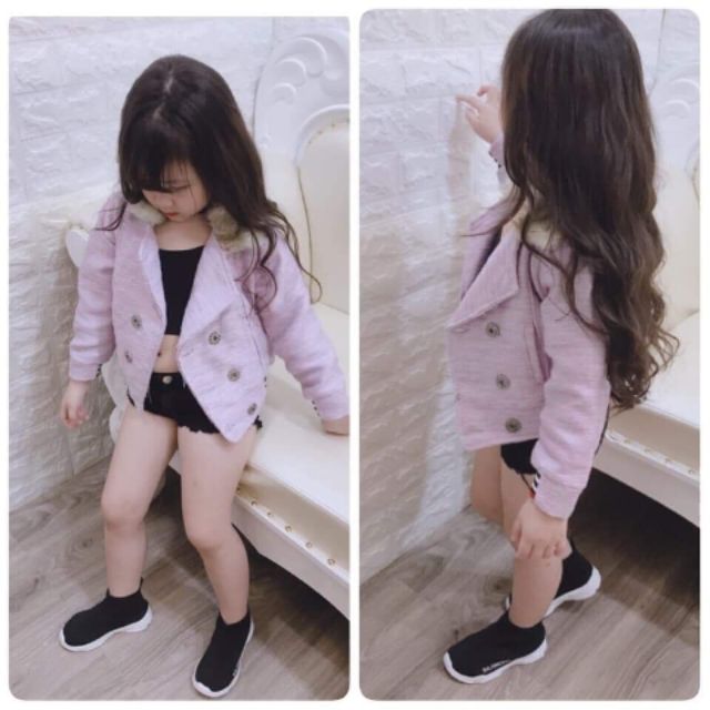 ❤️Sỉ áo dạ cổ lông bé gái màu tím khoai môn