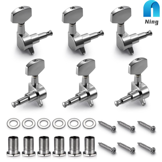 Ning 6 Pcs Silver Acoustic Guitar Machine Heads Knobs Guitar String Tuning Peg Tuner(3 for Left + 3 for Right)