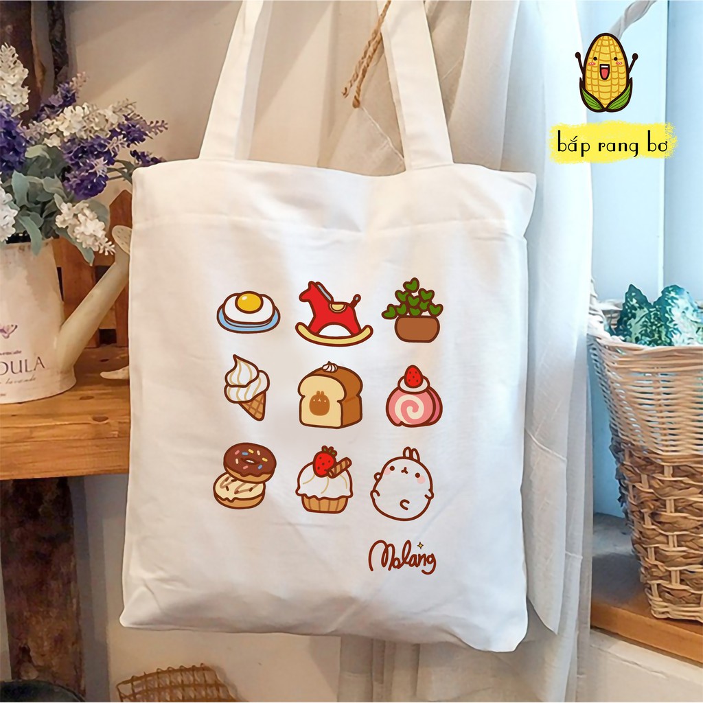 Túi vải canvas Molang đáng iu đi học đi chơi đựng sách a4