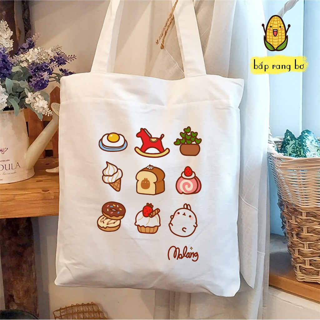 TÚI VẢI MOLANG ĐÁNG IU - TÚI TOTE CÓ KHÓA TÚI CON -VẢI CANVAS SIU TO