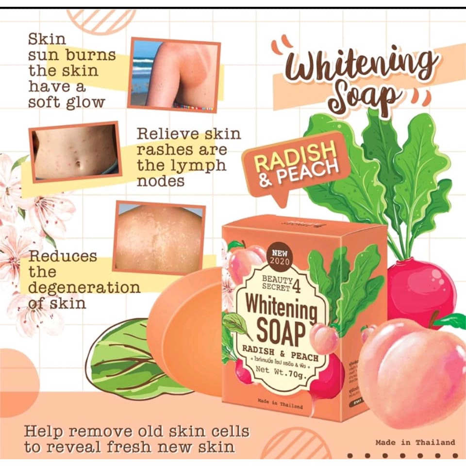 01 Xà Bông Phục Hồi &amp; Trắng Da Whitening Soap Radish &amp; Peach 70gram Thái Lan