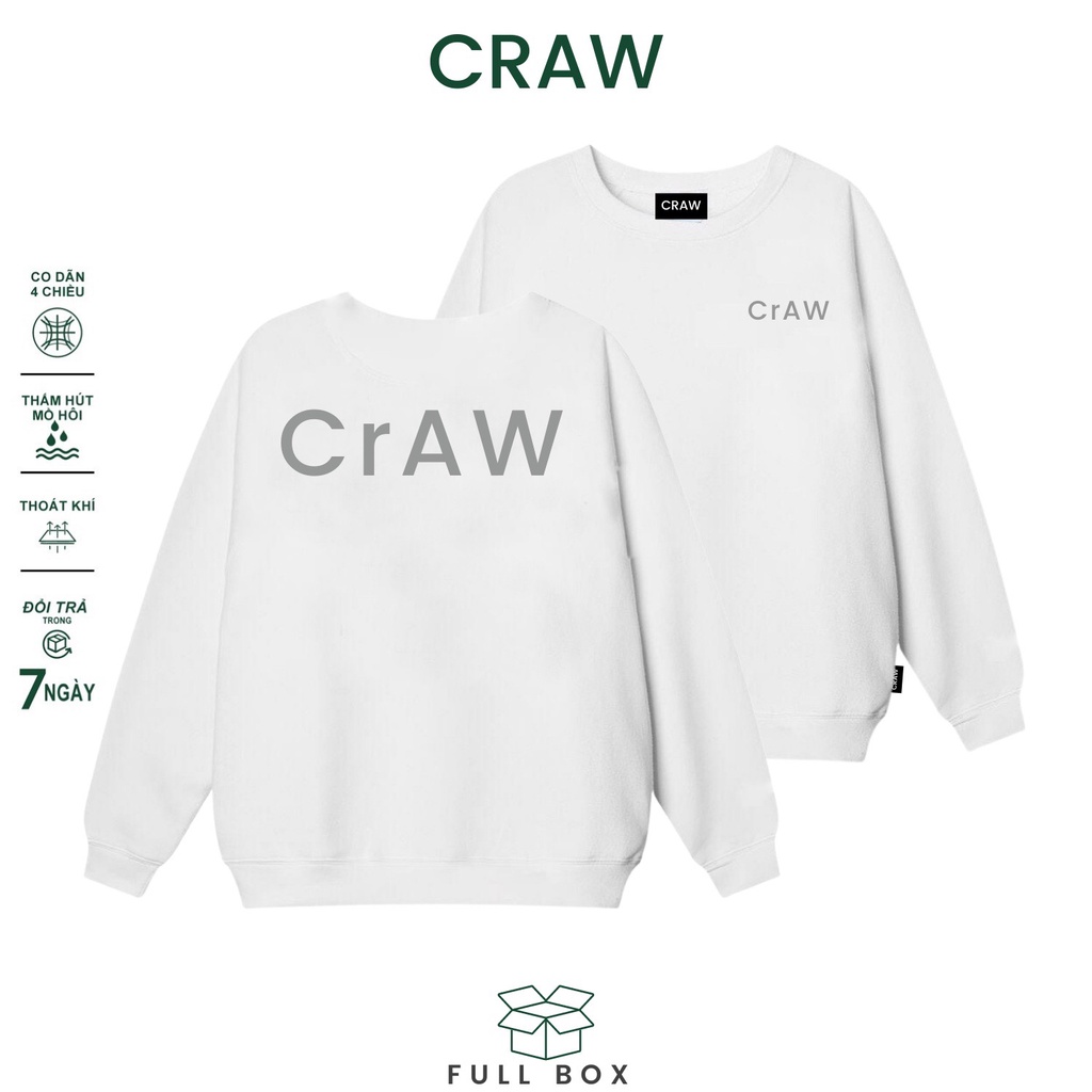 Áo Sweater CRAW vải nỉ thu đông co dãn dày dặn mềm mịn form rộng phong cách Unisex - 0101
