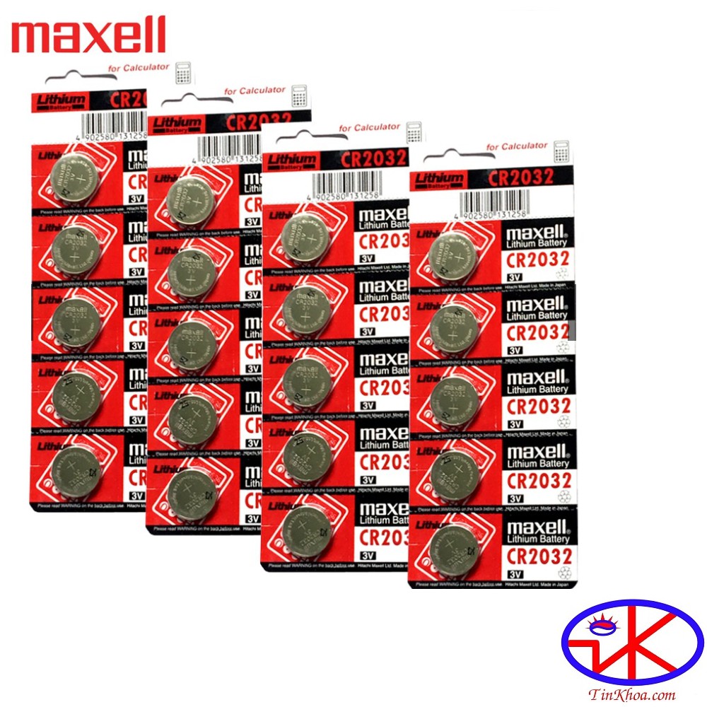 Vỉ 10 viên pin CMOS CR2032 Maxell Lithium Battery 3V