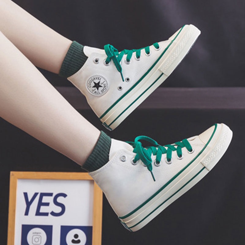 Giày thể thao RENBEN vải canvas cổ cao đế bằng màu xanh dương thời trang mùa hè 2022