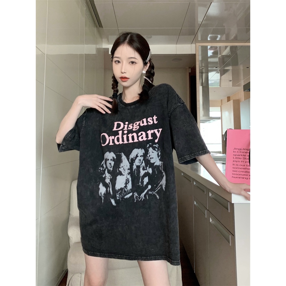 Áo Thun Ngắn Tay Dáng Rộng In Họa Tiết retro Thời Trang Hàn Quốc Cho Nữ