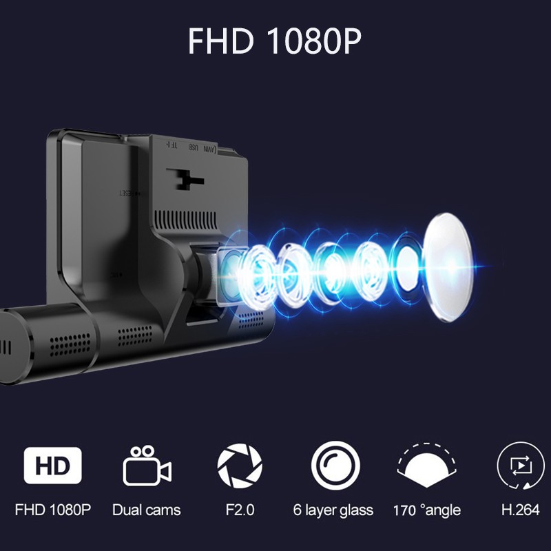 1080P Touch Dash Cam Car Recorder Camera Camera kép Camera hành trình phía trước và phía sau 170 góc Màn hình lùi đỗ xe 24h | BigBuy360 - bigbuy360.vn