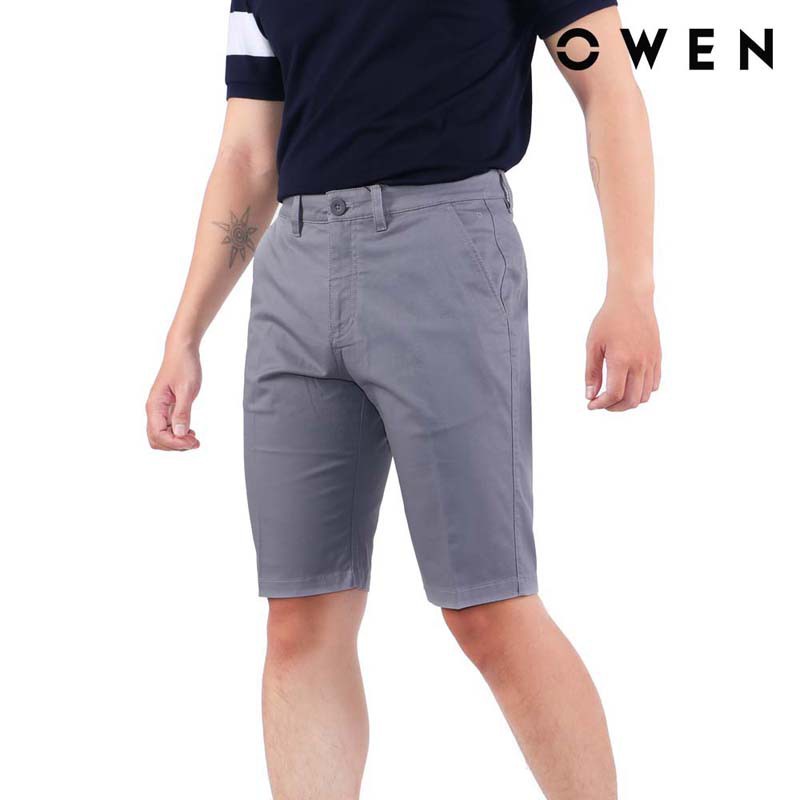 Quần short kaki nam hàng hiệu OWEN SK22317 sóc đùi ngố khaki màu xám dệt tăm dáng slim fit chất liệu cotton cao cấp