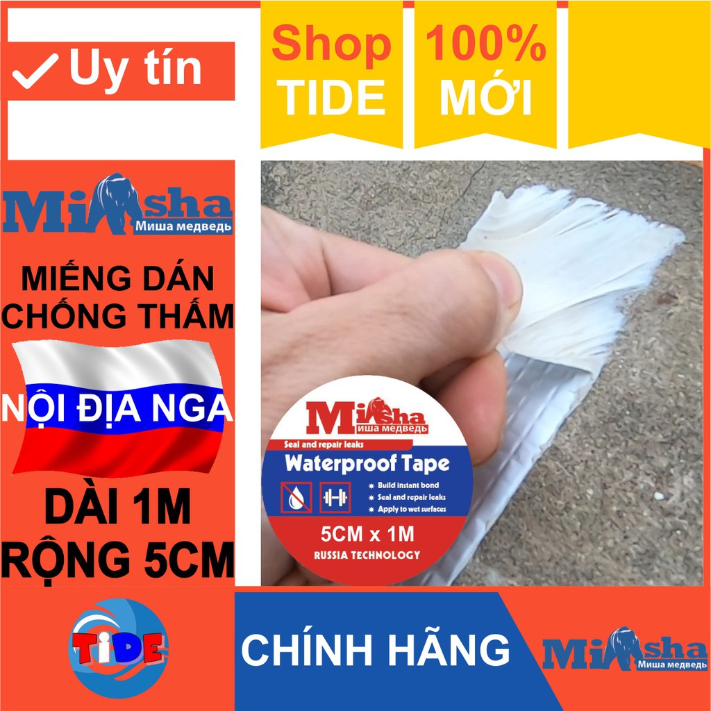 Miếng dán rộng 5cm x dài 1m chống thấm dột – Nhãn hiệu Misha nội địa Nga – Bịt rò rỉ ống nước – Mái tôn – Tường nứt