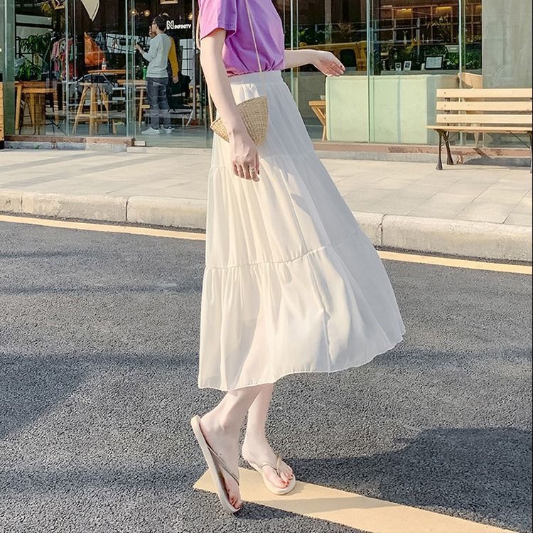 Chân váy dài COZOK dáng chữ A lưng cao màu trơn đơn giản thời trang