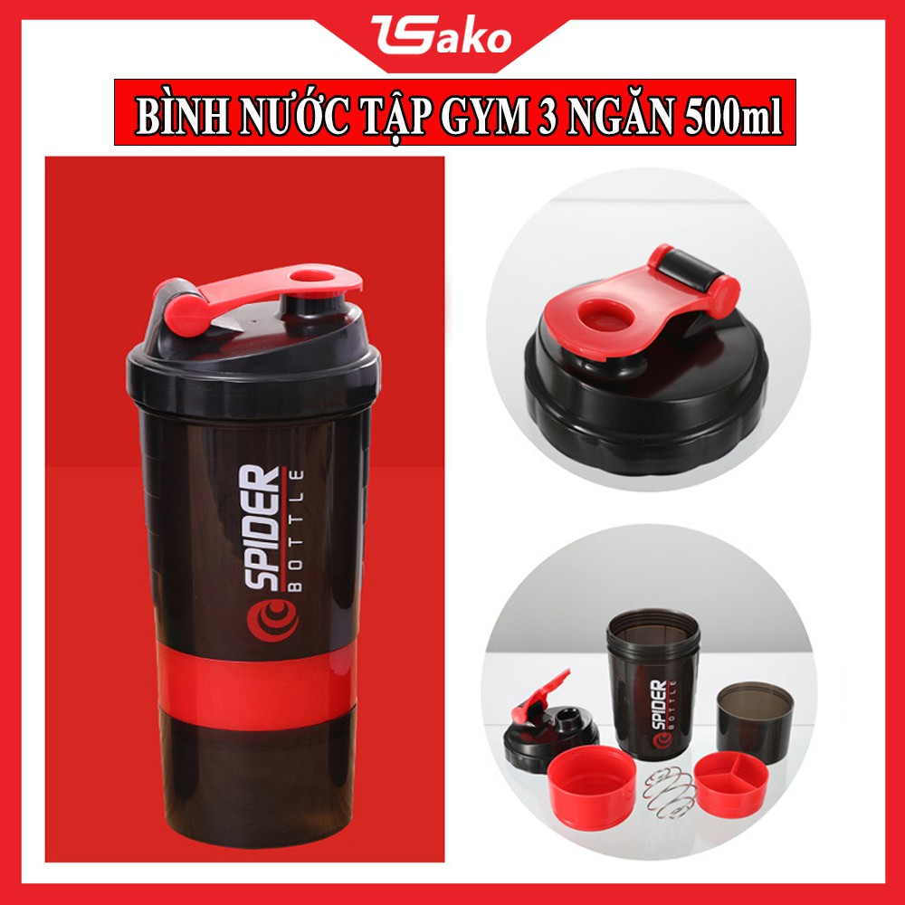 Bình Lắc Shaker Tập GYM 3 Ngăn Tiện Dụng 500 ml