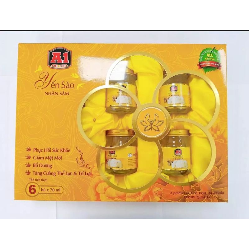 Yến sào nhân sâm A1-Malaysia bồi bổ sức khỏe bổ phổi tăng sức đề kháng cho cơ thể,hộp 6 hũ ×70ml | BigBuy360 - bigbuy360.vn