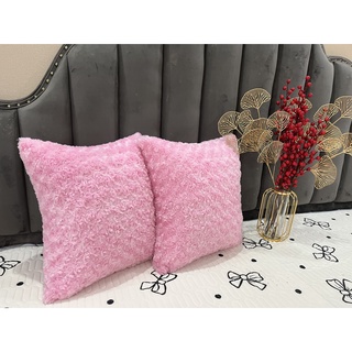 Gối tựa lưng, gối tựa đầu, trang trí decor chất vải lông hoa hồng