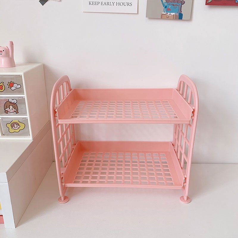Giá Đựng Mỹ Phẩm / Trang Sức Để Bàn Bằng Nhựa Hai Tầng Có Thể Gấp Gọn Dễ Thương