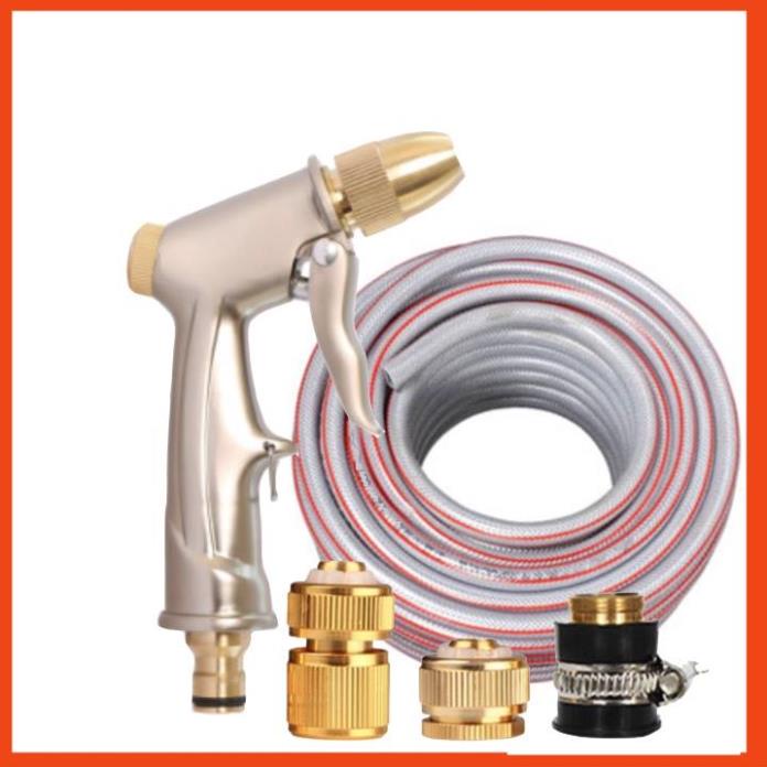 Rửa xe tưới cây Bộ dây và vòi xịt tăng áp lực nước 300% loại 30m cút đồng,nối đồng 206701-1