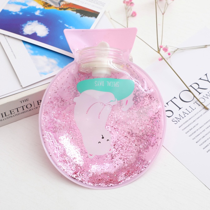 Túi chườm nóng đau bụng kinh hình tròn có nhũ giảm đau giảm sưng chất liệu PVC ftrong suốt kèm hoạt tiết