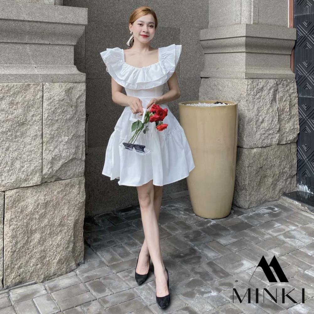 [NEW2022] ĐẦM VÀNG TRẮNG BẸT VAI - CHẤT LIỆU CAO CẤP - MÀU TRẮNG , VÀNG | BigBuy360 - bigbuy360.vn