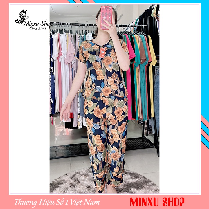 Bộ mặc nhà trung niên vải lanh quần dài áo ngắn tay QUÀ TẶNG BÀ TẶNG MẸ Minxu shop GE