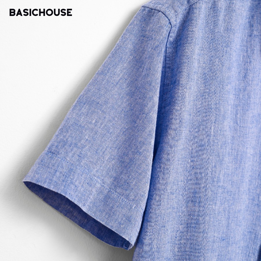 [CHÍNH HÃNG] Áo sơ mi nam tay ngắn 👘 áo sơ mi cao cấp nam phong cách basic vải Linen mà xanh | BASICHOUSE